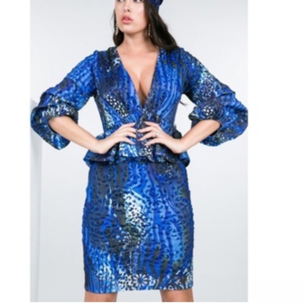 CQ by CQ Caribbean Queen | peplum dress colbalt print